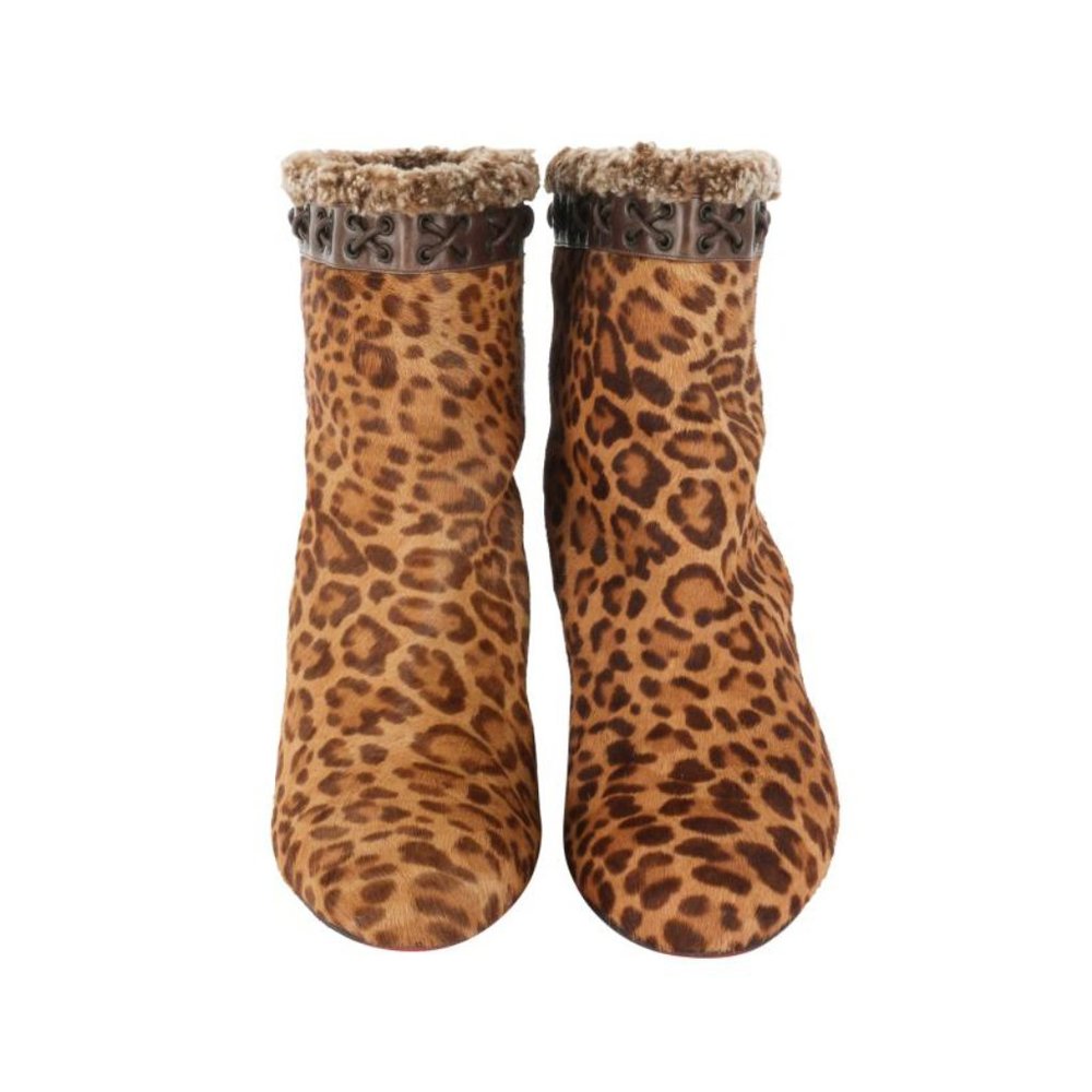 Christian Louboutin Brown Leopard Wedge Ankle Boots